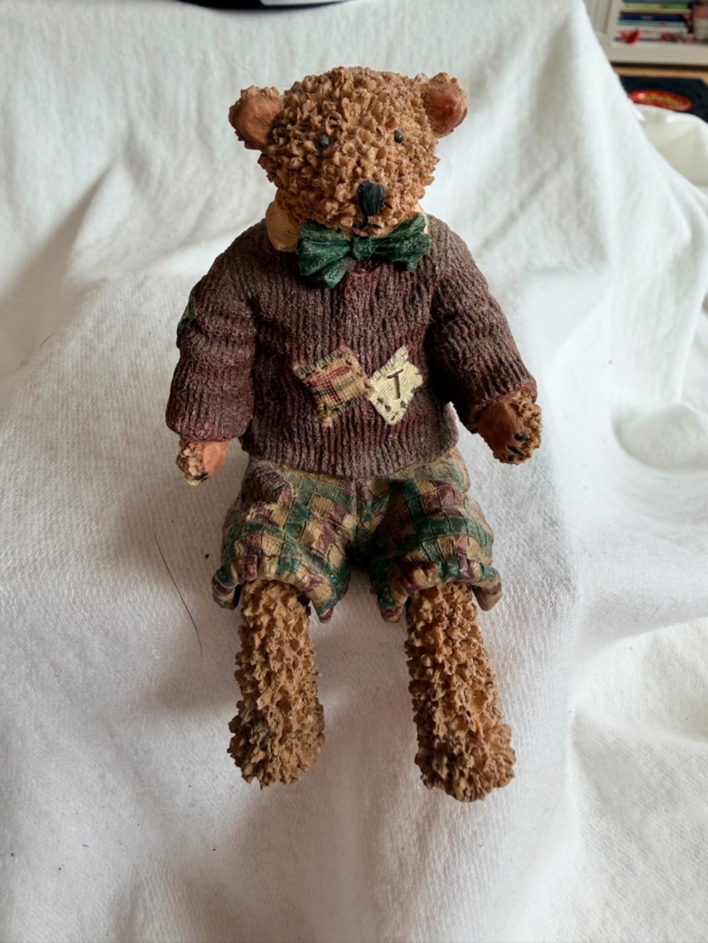 Enesco Brown Teddy Bear with Green Bow and Plaid Shorts